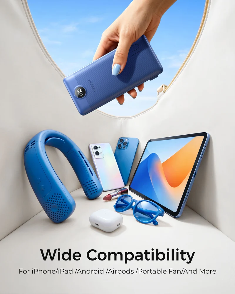 10000mAh Portable Charger Power Bank with Built-in AC Plug and Cables
