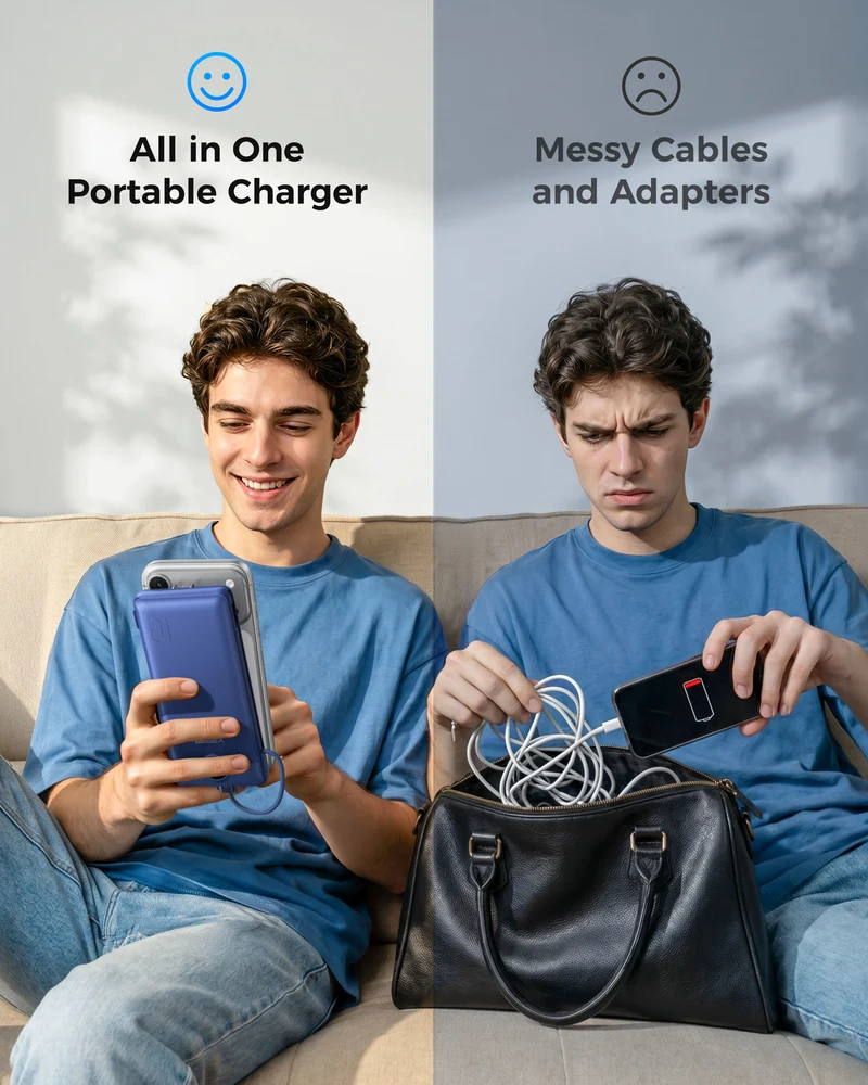 10000mAh Portable Charger Power Bank with Built-in AC Plug and Cables