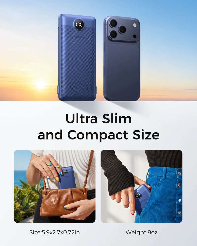 10000mAh Portable Charger Power Bank with Built-in AC Plug and Cables