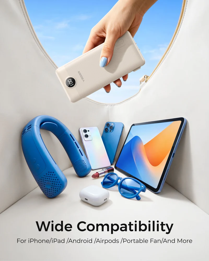 10000mAh Portable Charger Power Bank with Built-in AC Plug and Cables