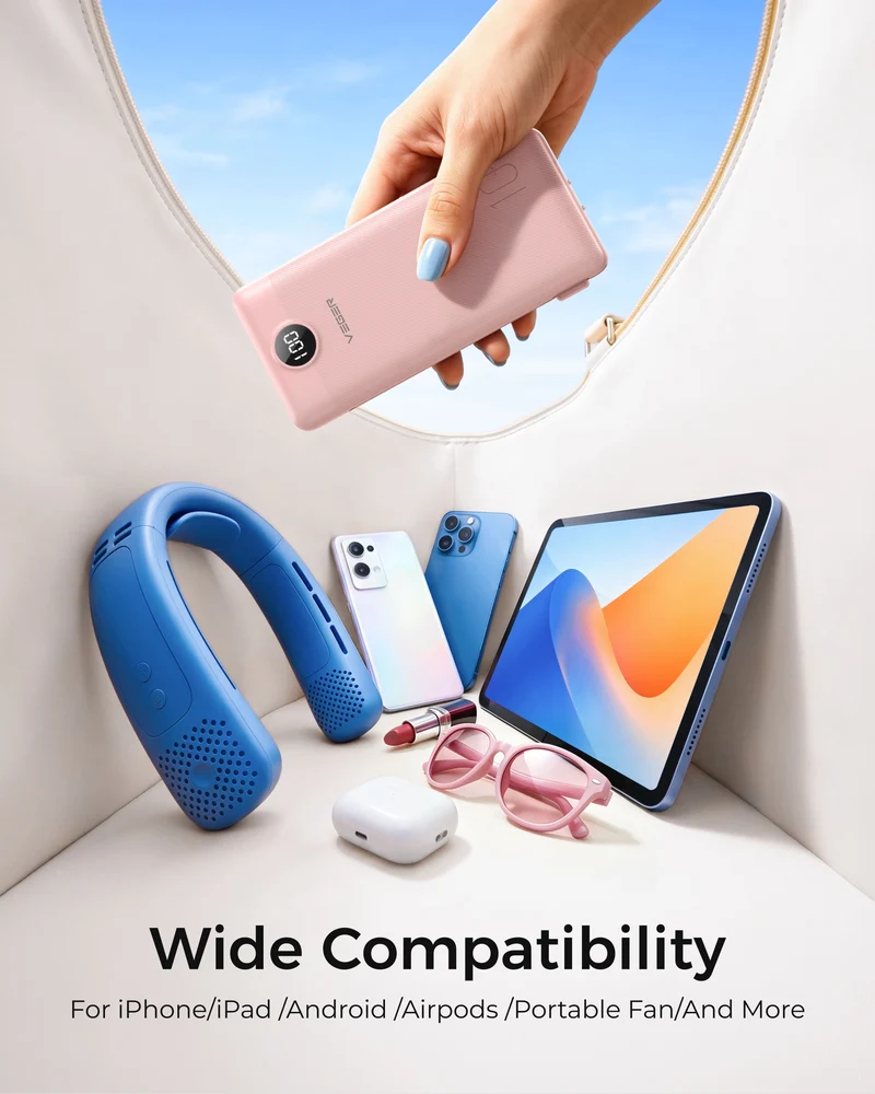 10000mAh Portable Charger Power Bank with Built-in AC Plug and Cables