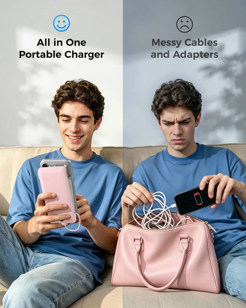 10000mAh Portable Charger Power Bank with Built-in AC Plug and Cables