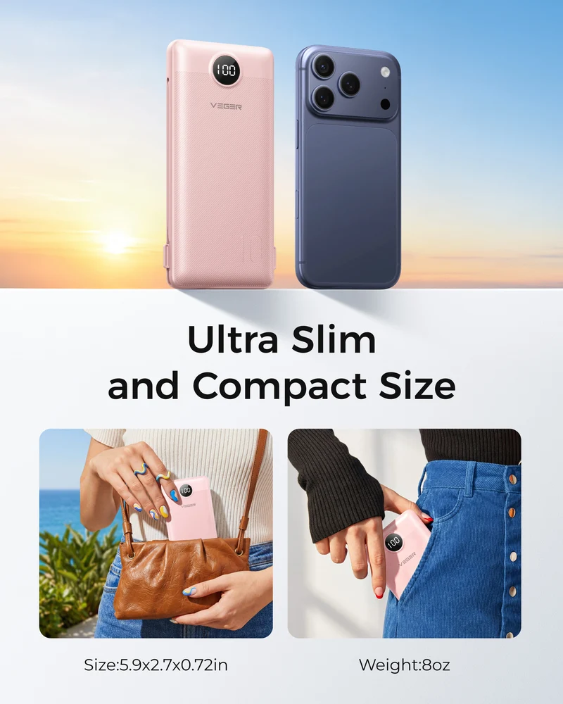 10000mAh Portable Charger Power Bank with Built-in AC Plug and Cables