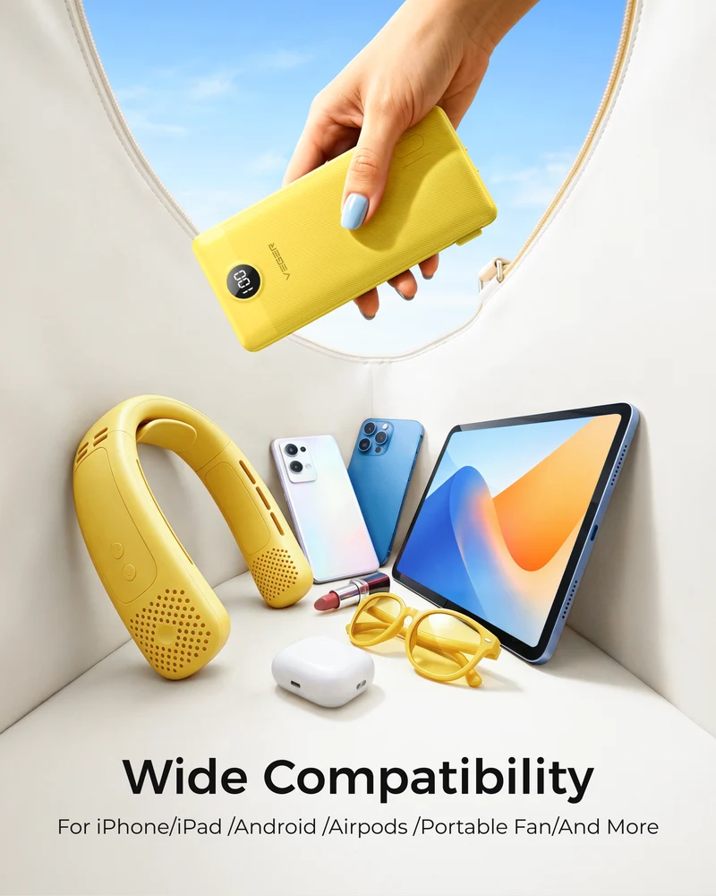 10000mAh Portable Charger Power Bank with Built-in AC Plug and Cables