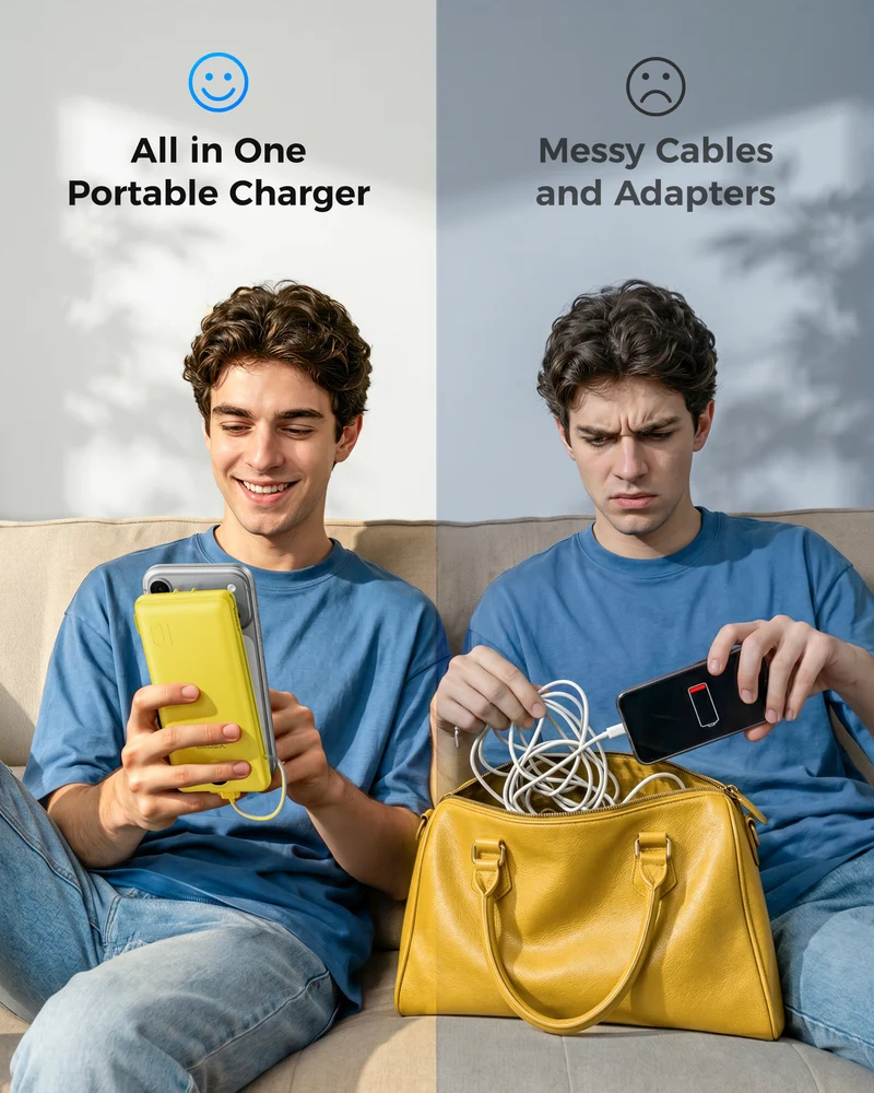 10000mAh Portable Charger Power Bank with Built-in AC Plug and Cables
