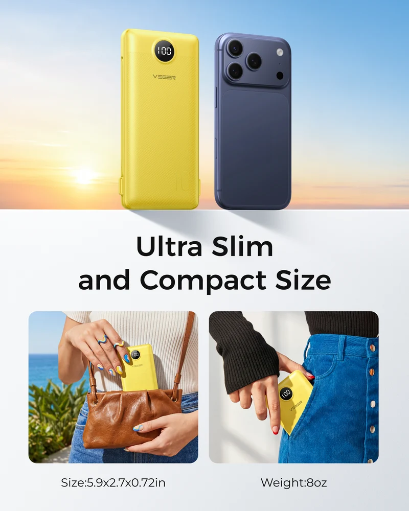10000mAh Portable Charger Power Bank with Built-in AC Plug and Cables