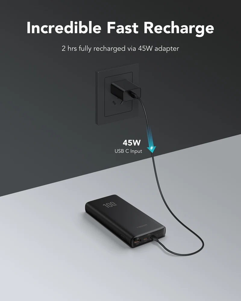 T100 20000mAh 100W Portable Power Bank for Laptop