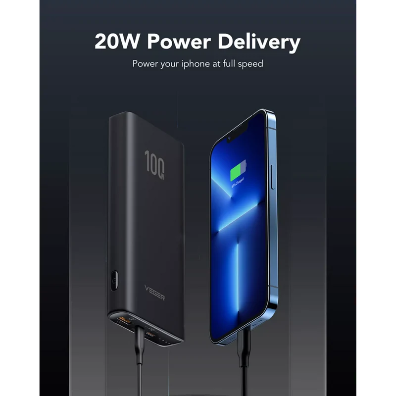 T100 20000mAh 100W Portable Power Bank for Laptop