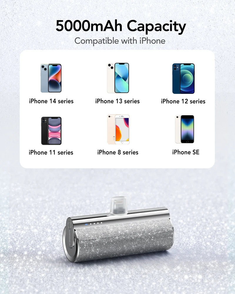 Lipstick-C 5000mAh Mini Portable Charger with Built-in Cable for iPhone & Android