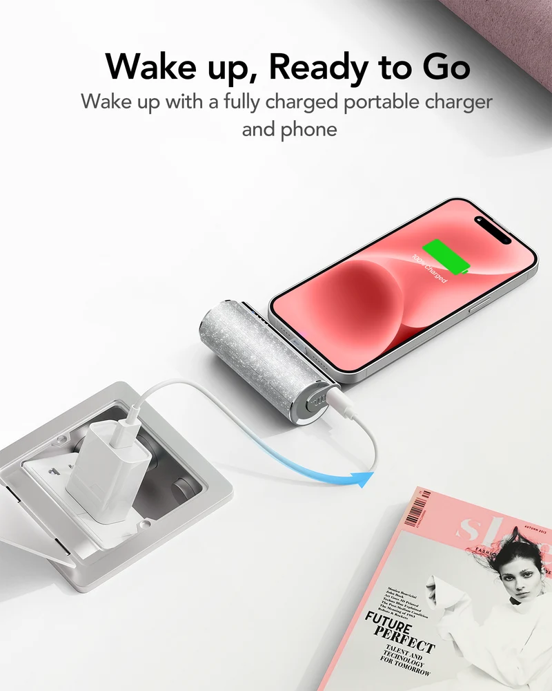 Lipstick-C 5000mAh Mini Portable Charger with Built-in Cable for iPhone & Android