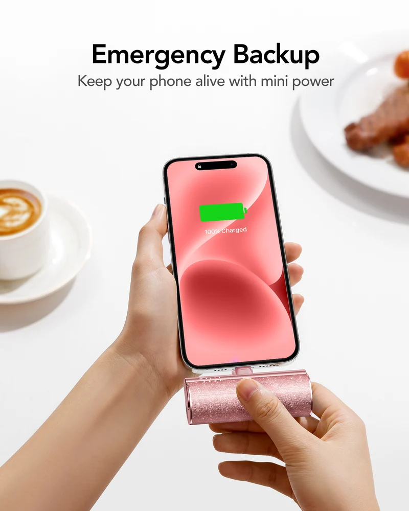 Lipstick-C 5000mAh Mini Portable Charger with Built-in Cable for iPhone & Android