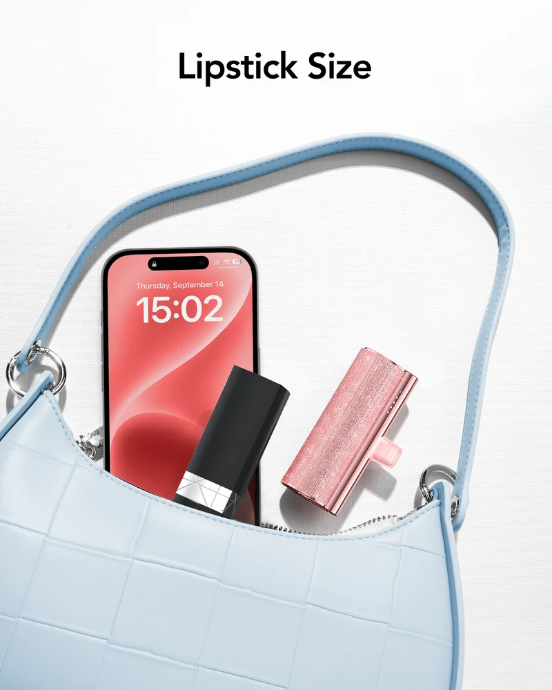 Lipstick-C 5000mAh Mini Portable Charger with Built-in Cable for iPhone & Android