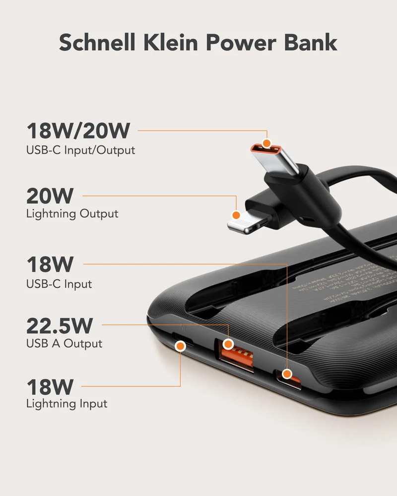 C11 Mini Portable Charger with Built-in Cables 10000mAh 22.5W