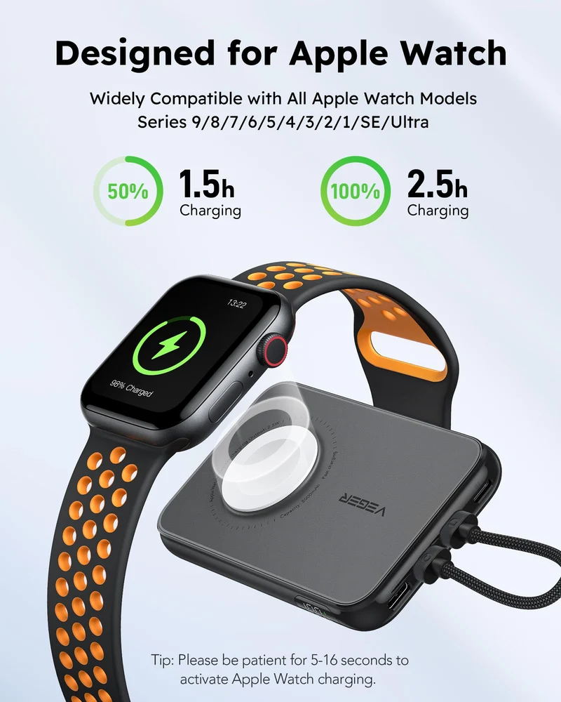 10000mAh Portable Charger with Built in Cable (Removable)