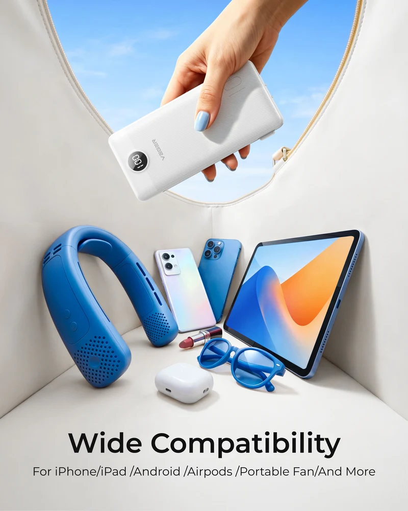 10000mAh Ultra Slim Power Bank with Built-in AC Plug & Cables