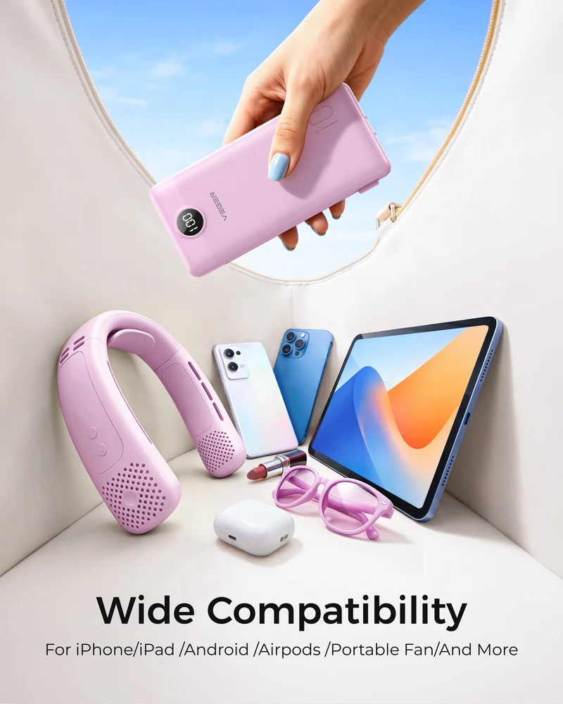 10000mAh Ultra Slim Power Bank with Built-in AC Plug & Cables