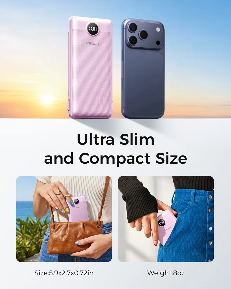 10000mAh Ultra Slim Power Bank with Built-in AC Plug & Cables