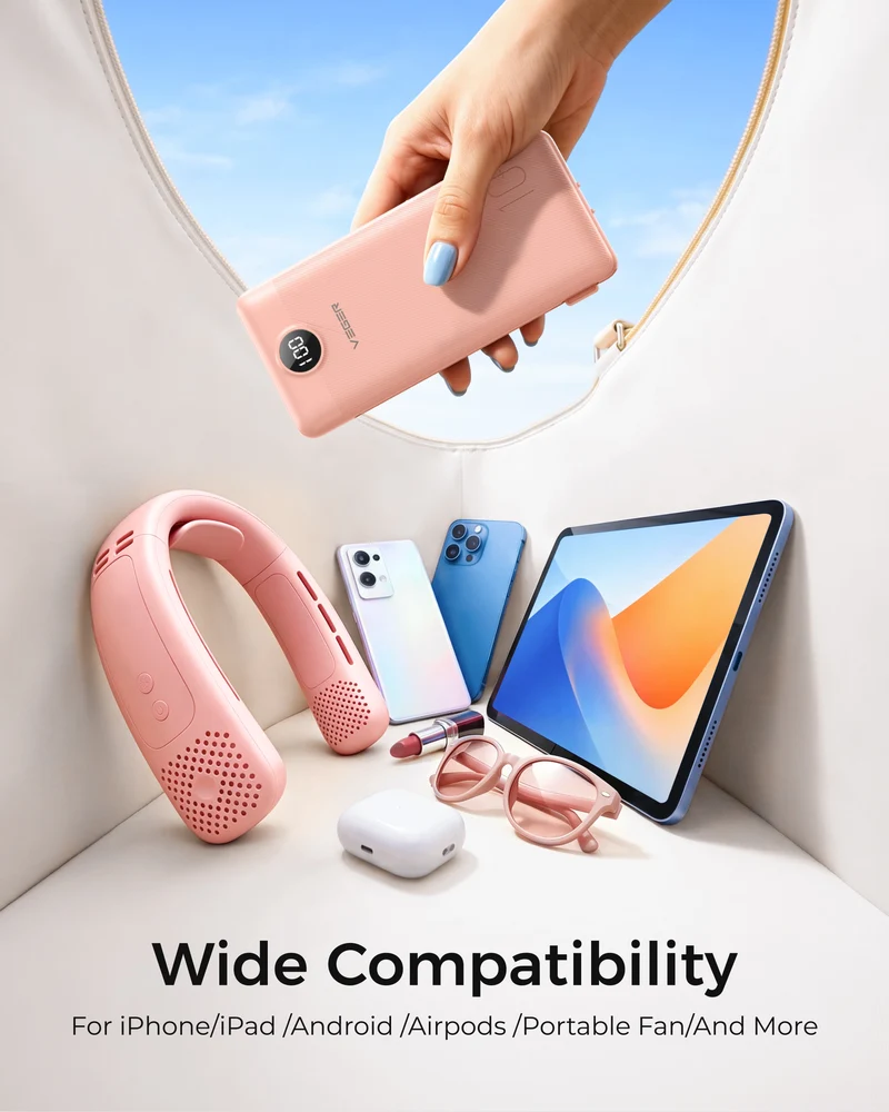 10000mAh Ultra Slim Power Bank with Built-in AC Plug & Cables
