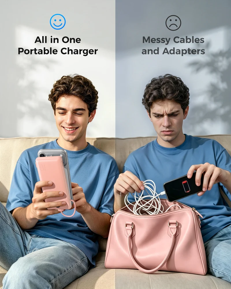10000mAh Ultra Slim Power Bank with Built-in AC Plug & Cables