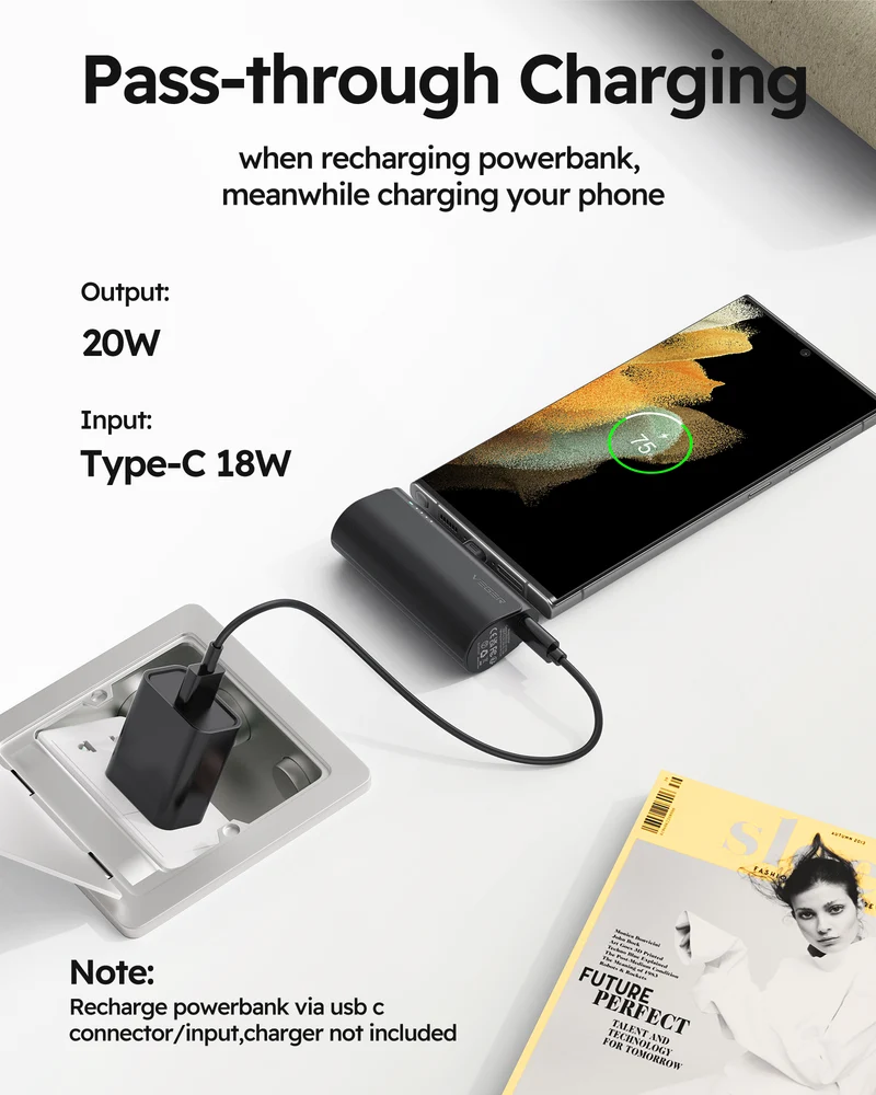 PlugON-C 5,000mAh Mini Battery Pack Fast Charging 20W