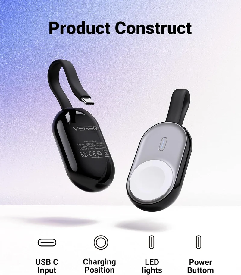 POMME 1200mAh with Built in Cable, Super Compact Wireless Charger for Apple Watch