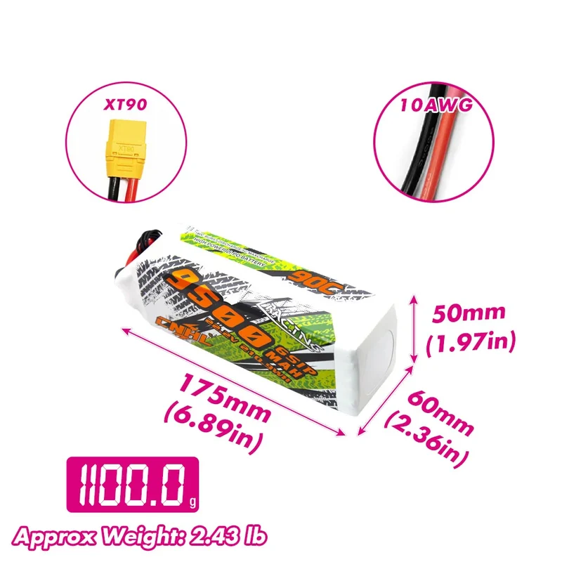 CNHL Racing Series 9500mAh 22,2V 6S 90C LiPo-Akku mit XT90-Stecker