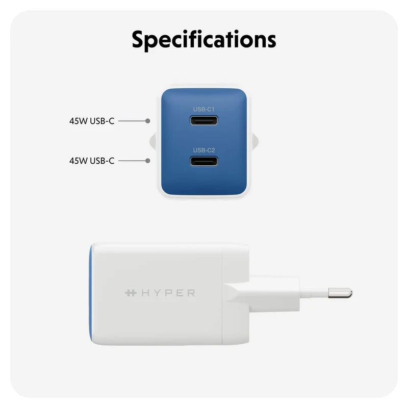 HyperJuice Flex 45 W GaN-Steckdosenladegerät – Blau (EU)