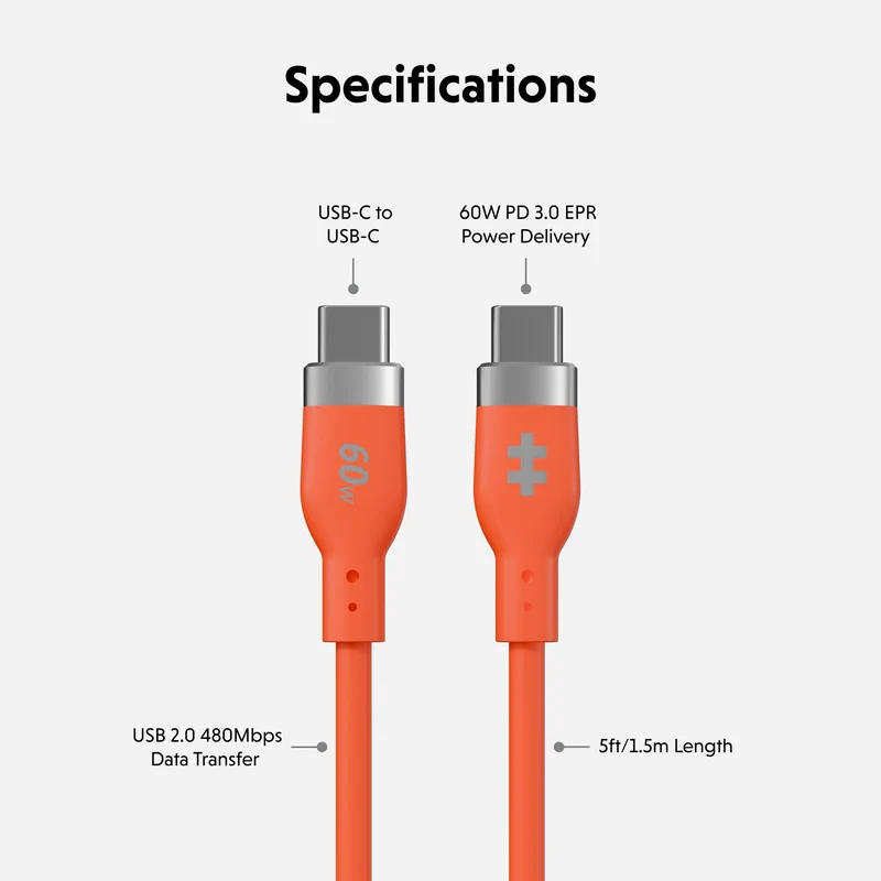 HyperJuice Flex USB-C-Ladekabel aus Silikon – Orange