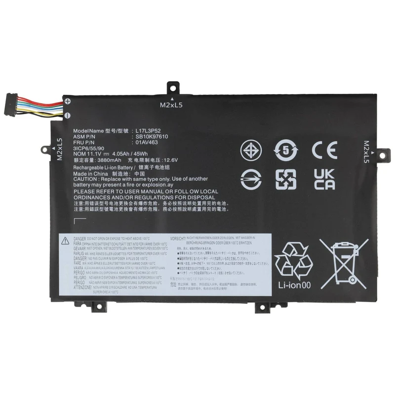 AccuCell Akku kompatibel für Lenovo Thinkpad L480, L580 Li-Polymer, 11,1V, 4055mAh, 45Wh