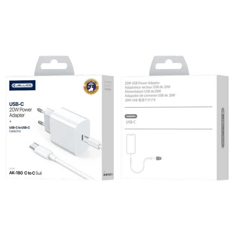 20W Ladegerät Netzteil + USB-C auf USB-C Kabel, Schnellladung für Apple/Samsung