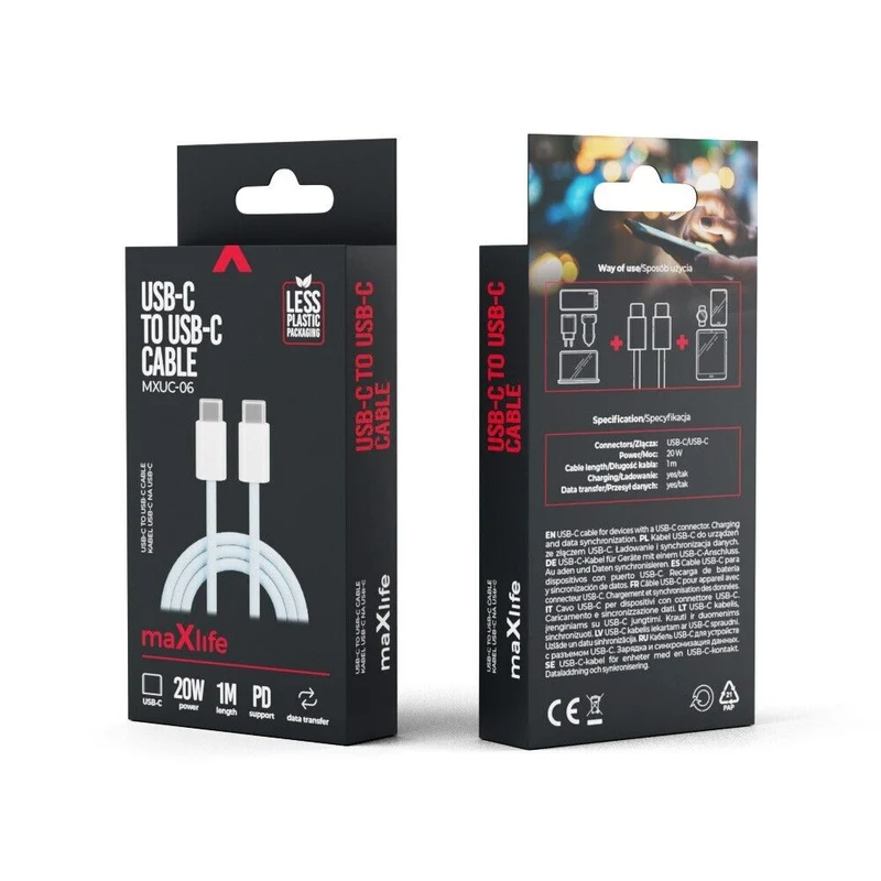 Maxlife MXUC-06 USB-C zu USB-C Kabel 1,0m Blau Nylon 20W