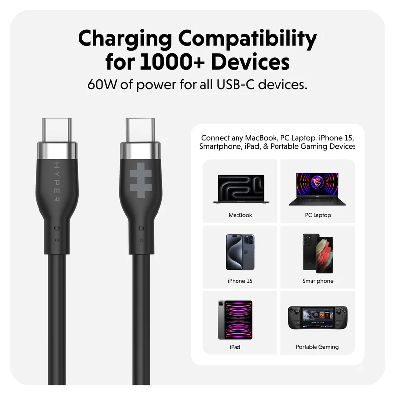 HyperJuice USB-C Silikon-Ladekabel (1,5m) - Schwarz