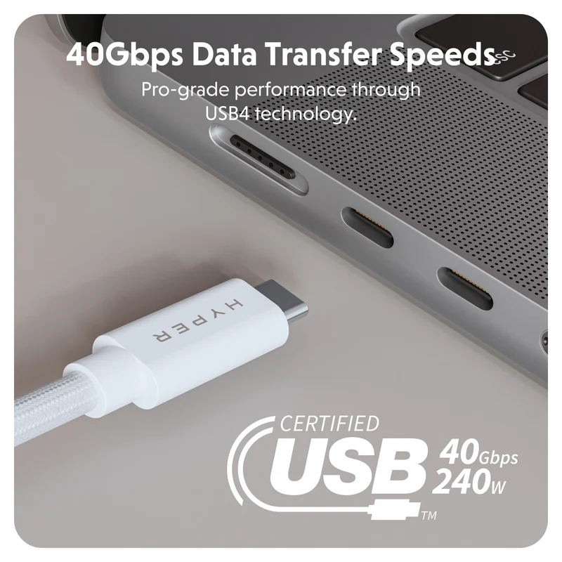 HyperDrive Next USB4 Typ-C Performance Kabel (1.2m/4ft) - Weiß