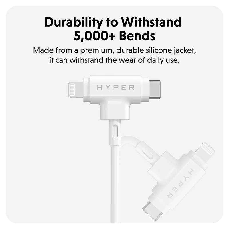 HyperJuice USB-C und Lightning Hybrid-Silikonkabel (1,5m) - Weiß