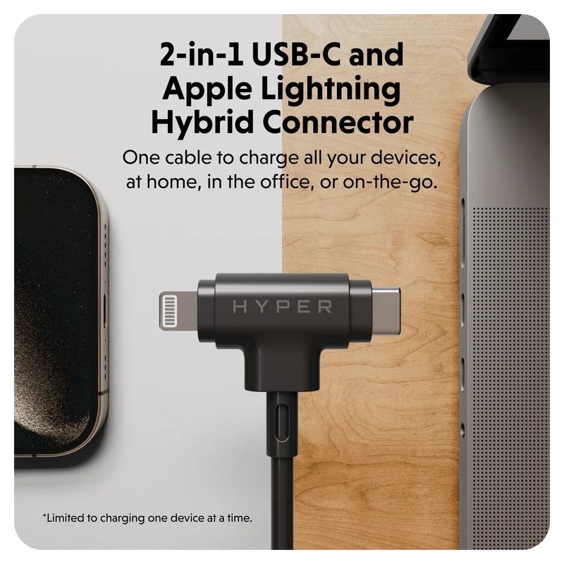 HyperJuice USB-C und Lightning Hybrid-Silikonkabel (1,5m) - Schwarz
