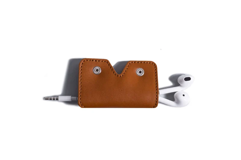 Leather Earphone Cord Wrap Case
