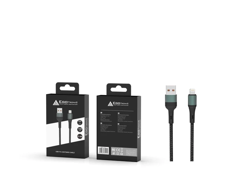 ego-tronic USB-A / Lightning Ladekabel 150cm geflochten