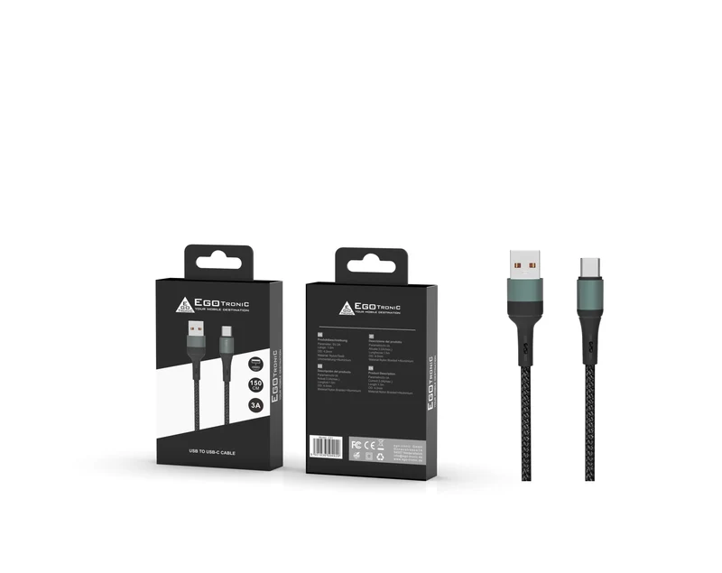 ego-tronic USB-A / USB-C Ladekabel 150cm geflochten