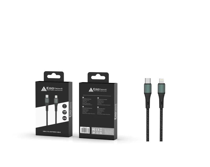 ego-tronic USB-C / Lightning Ladekabel 150cm geflochten