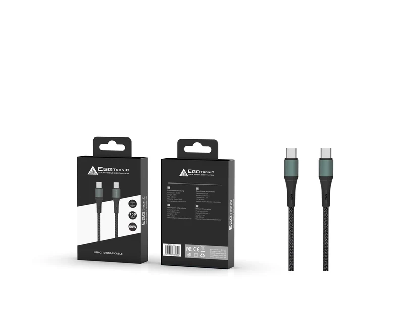 ego-tronic USB-C / USB-C Ladekabel 150cm geflochten
