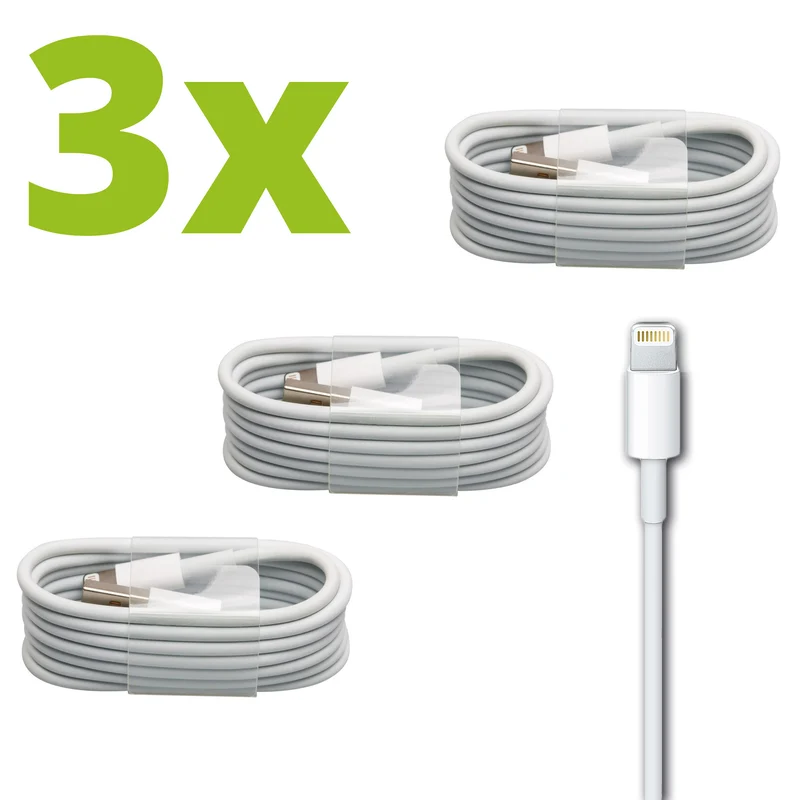3x USB-A / Lightning iPhone Ladekabel weiß 1m