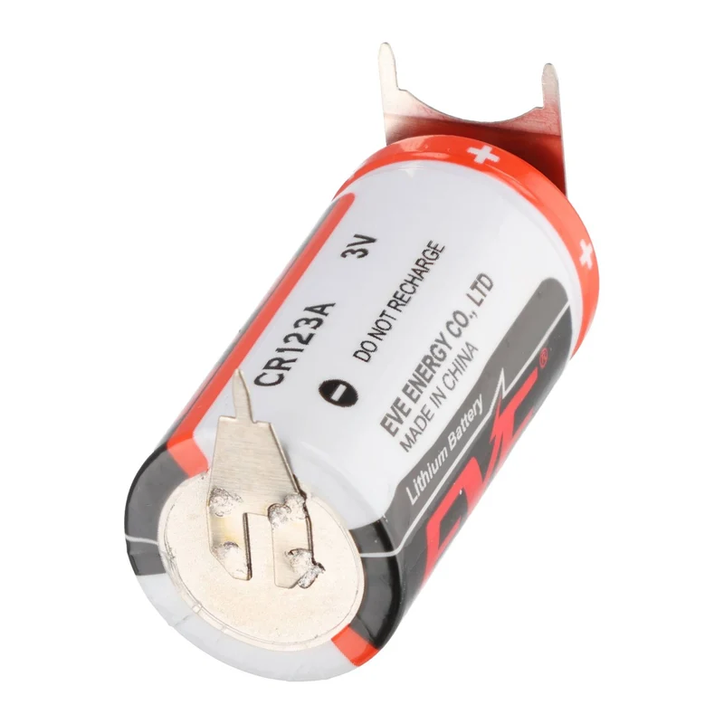 AccuCell CR123A Batterie mit 3er Printanschluss 2er Print + 1er Print - Kontakten, Spannung 3 Volt Rastermaß 7mm