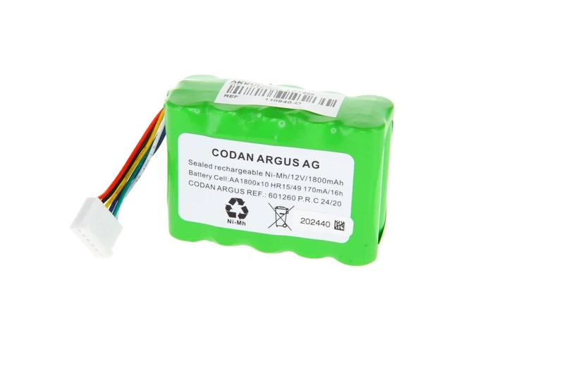Codan Original NiMH Akku passend für Codan Argus Infusionspumpe 606, 601260 - Akku Typ 601074 - 12 V 1800 mAh 72x31x52 mm