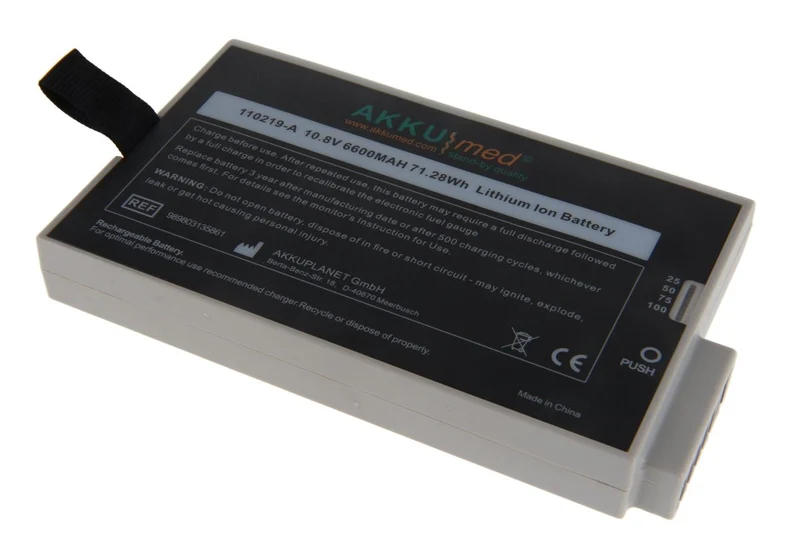 AKKUmed Li Ion Akku passend für Philips Monitor MP20/ MP30/ MP40 / MP5/ MP50/ MX400 - 10,8 V 6600mAh 149x90x20 mm