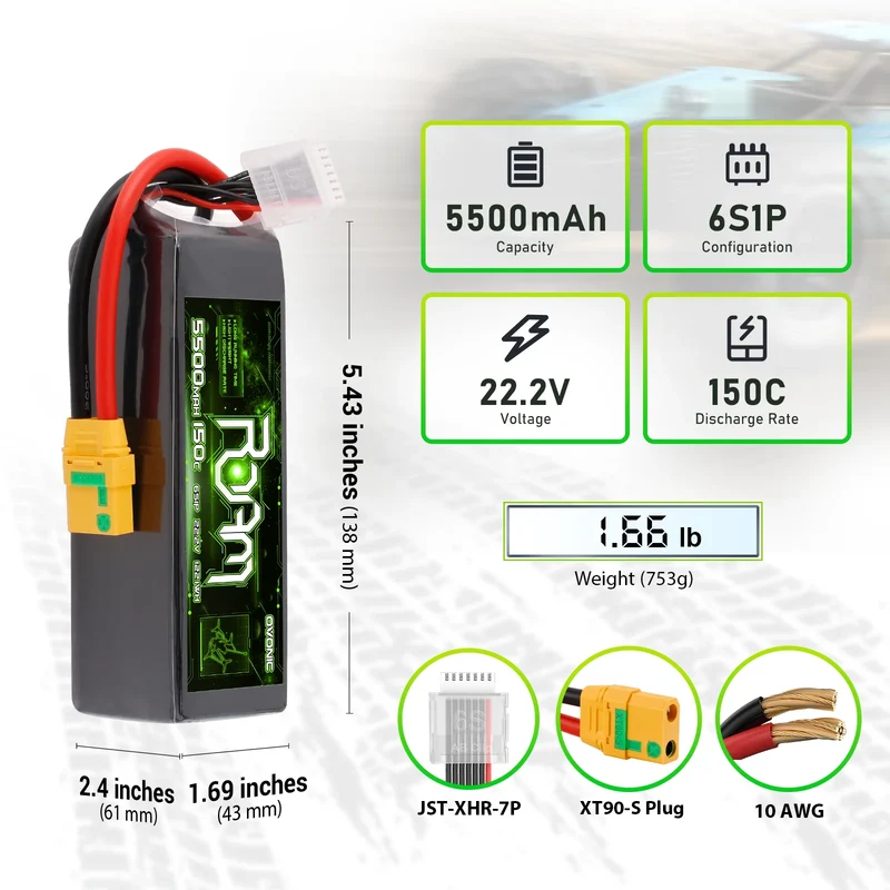 OVONIC Roam Serie 22,2V 5500mAh 150C 6S LiPo-Akku mit XT90-S Anti-Spark-Anschluss (2 St.)
