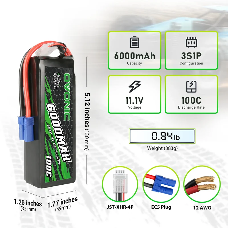 OVONIC Rebel Series 11,1V 6000mAh 100C 3S Softcase LiPo-Akku mit EC5-Anschluss (2 St.)