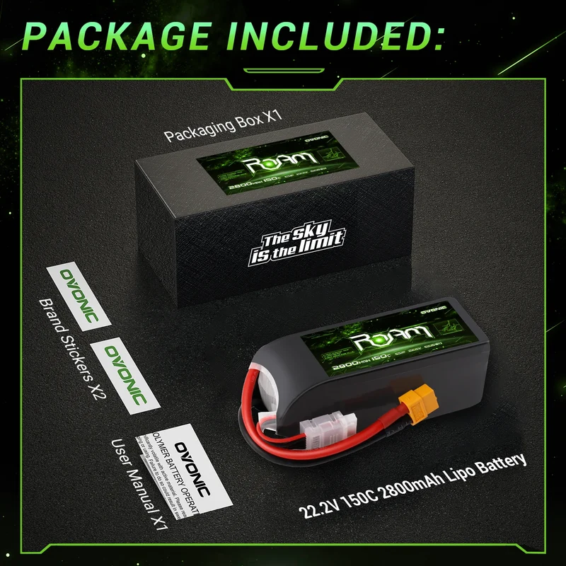 OVONIC Roam Serie 22,2V 2800mAh 150C 6S LiPo-Akku mit XT60-Anschluss (2 st.)