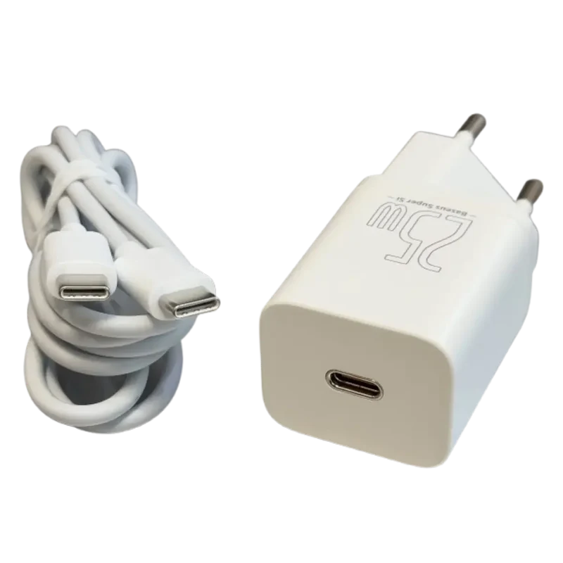 Chargeur 25W iPhone-android-smartphone- - USB-C avec câble - Blanc