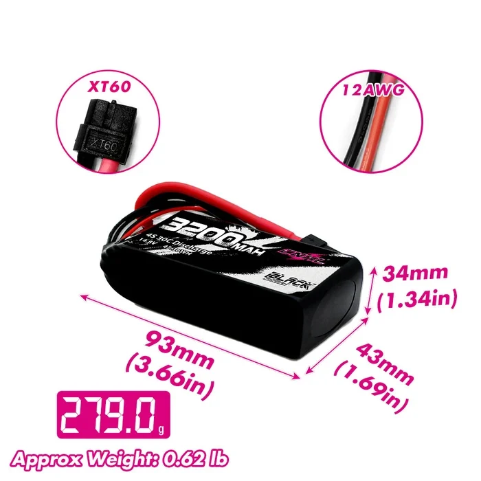 CNHL Black Series 3200mAh 14,8V 30C 4S Shorty LiPo-Akku mit XT60-Stecker
