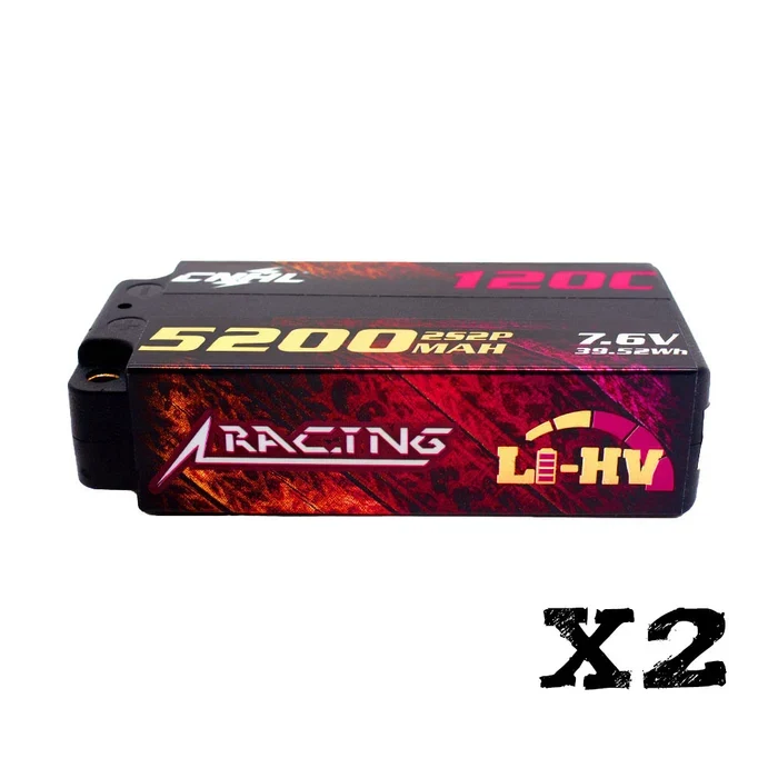 CNHL Racing Series LiHV 5200mAh 7,6V 2S 120C HV Shorty Hartschalen-Lipo-Akku mit EC3-Stecker (2 St.)